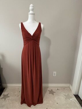 DB Studio Celebrate V-Neck Twisted Front Maxi Dress Cinnamon Rust Women’s 6 NWT